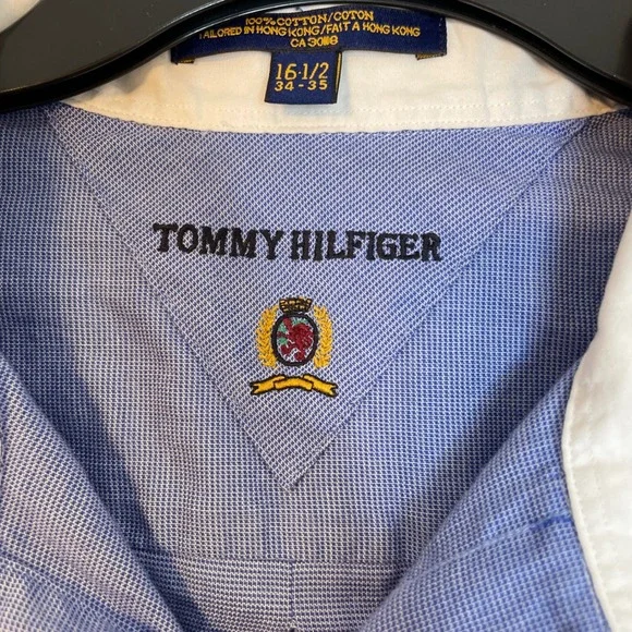 Tommy Hilfiger Men's Blue Gingham Button Down Shirt Size 16 1/2 34-35 Cotton - Picture 2 of 9